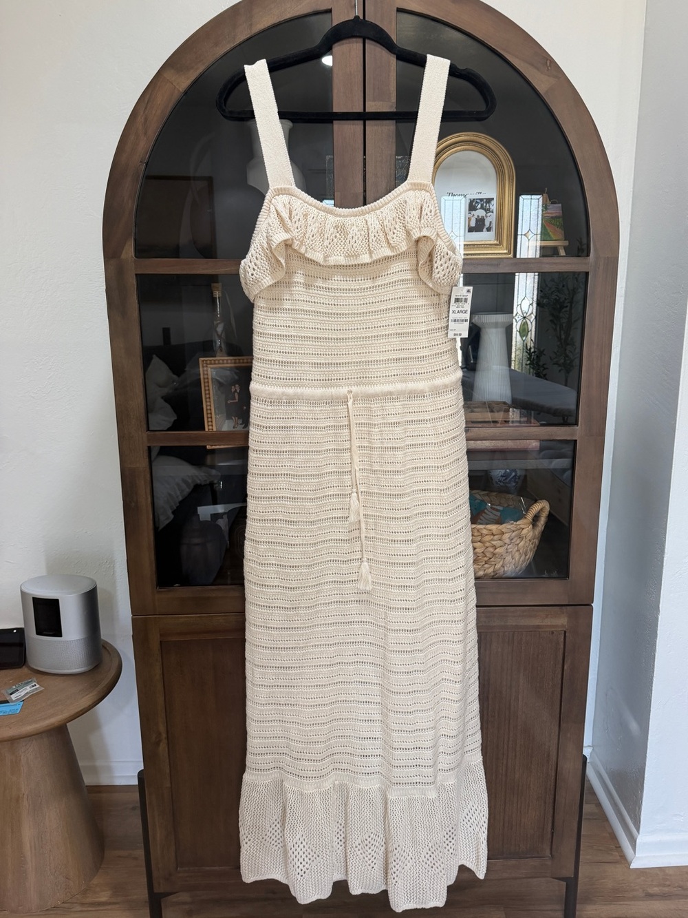 NWT INC International Concepts Cream Crochet Maxi Dress with Ruffle Neckline
